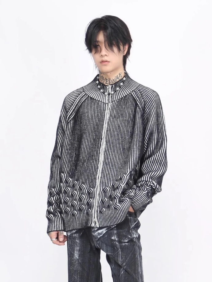 Vertical Stripes Knitted Design Cardigan