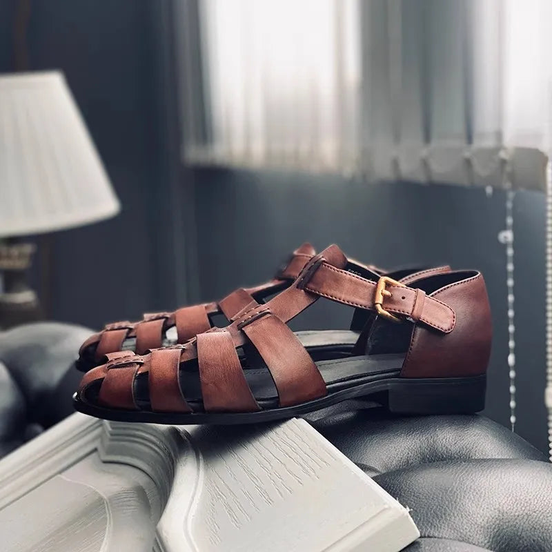 Hollow Genuine Leather Belt Buckle Sandals