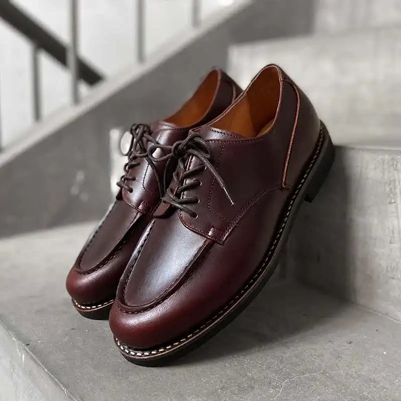 Lace-Up Solid Genuine Leather Derby Shoes