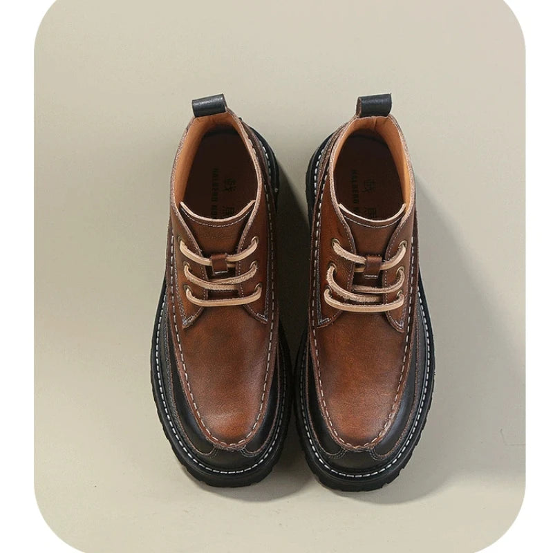 Rugged Style Leather High Top Boots