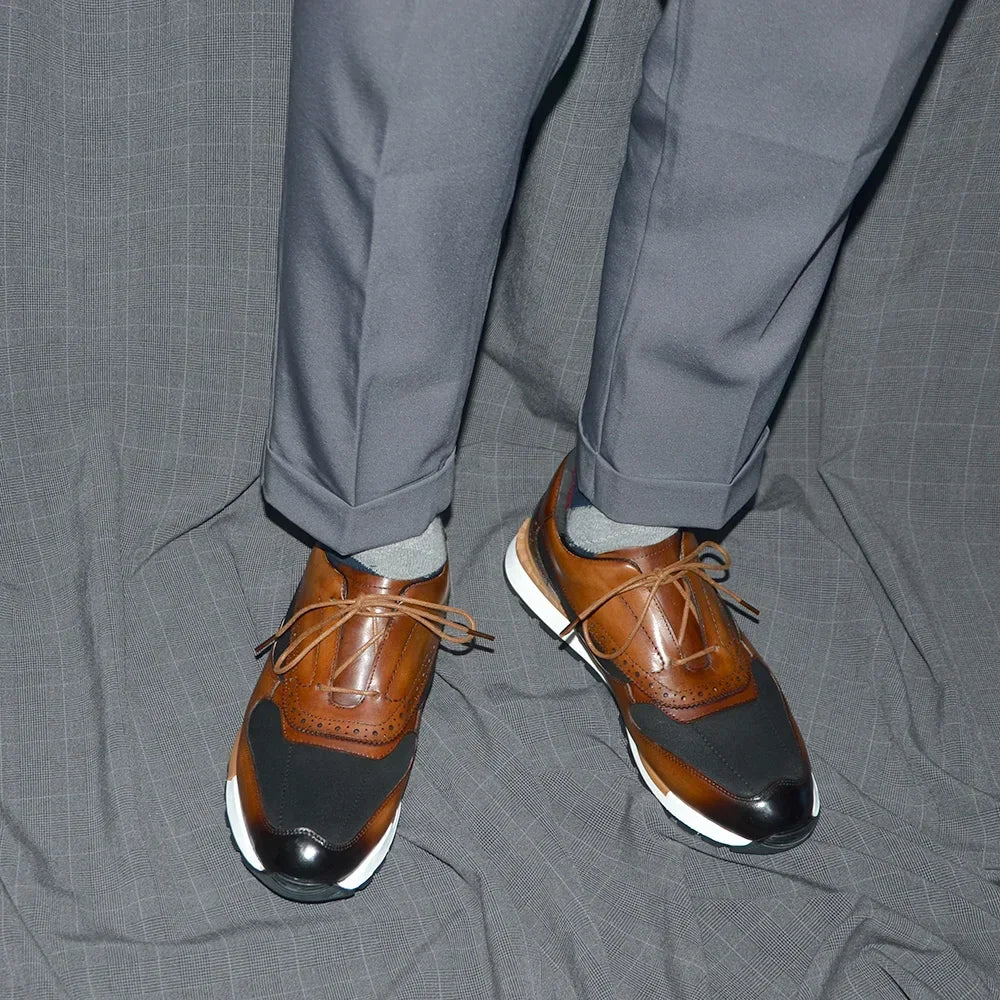 Cloth Patchwork Brown Brogue Shoes