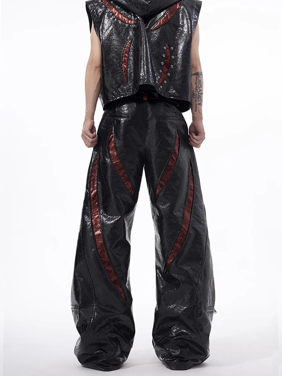 Faux Leather Punk Wide-Leg Pants