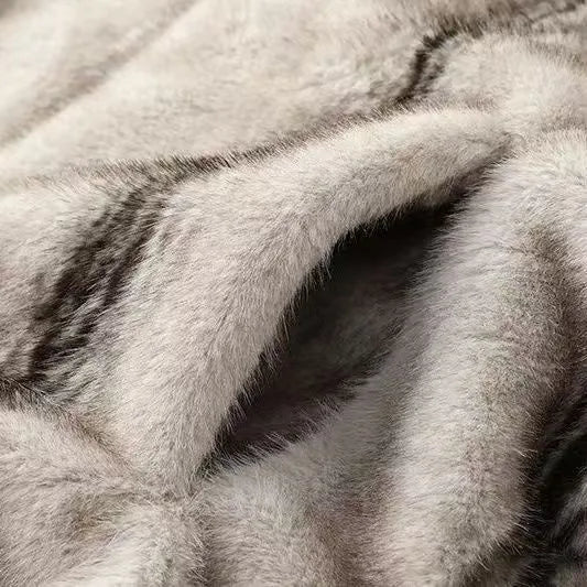Fluffy Stripe Turn-down Collar Jacket
