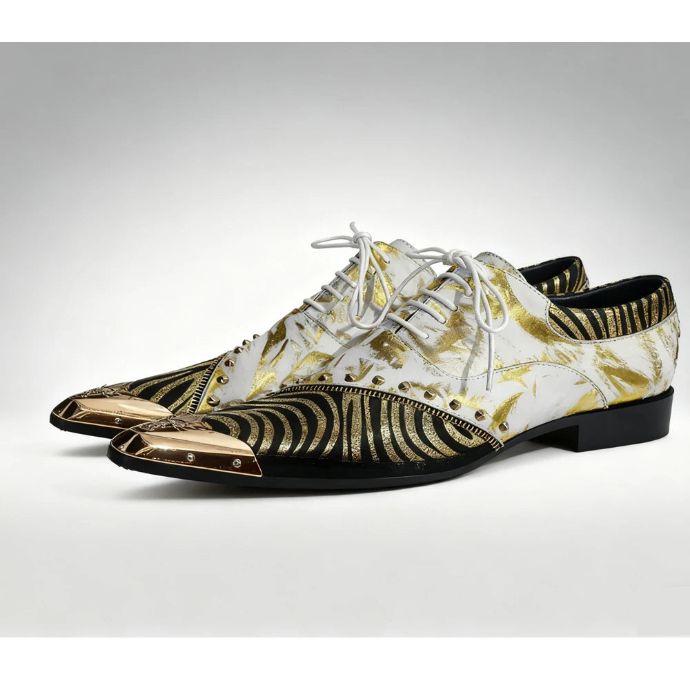 Gold Foil Zebra Print Metal Toe Shoes