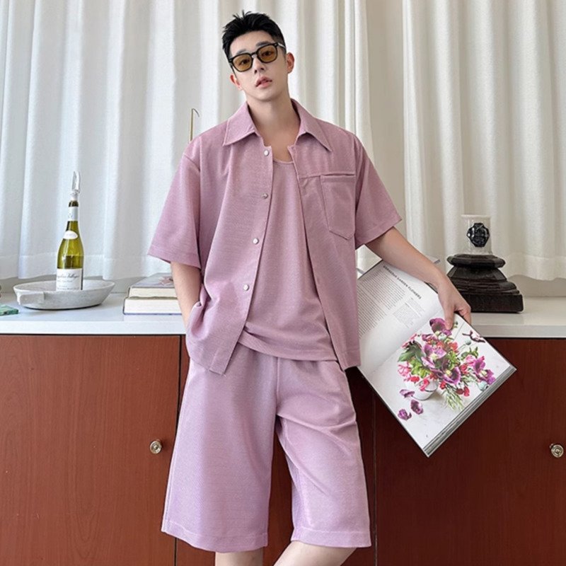 Three-Piece Solid Color Shorts Set