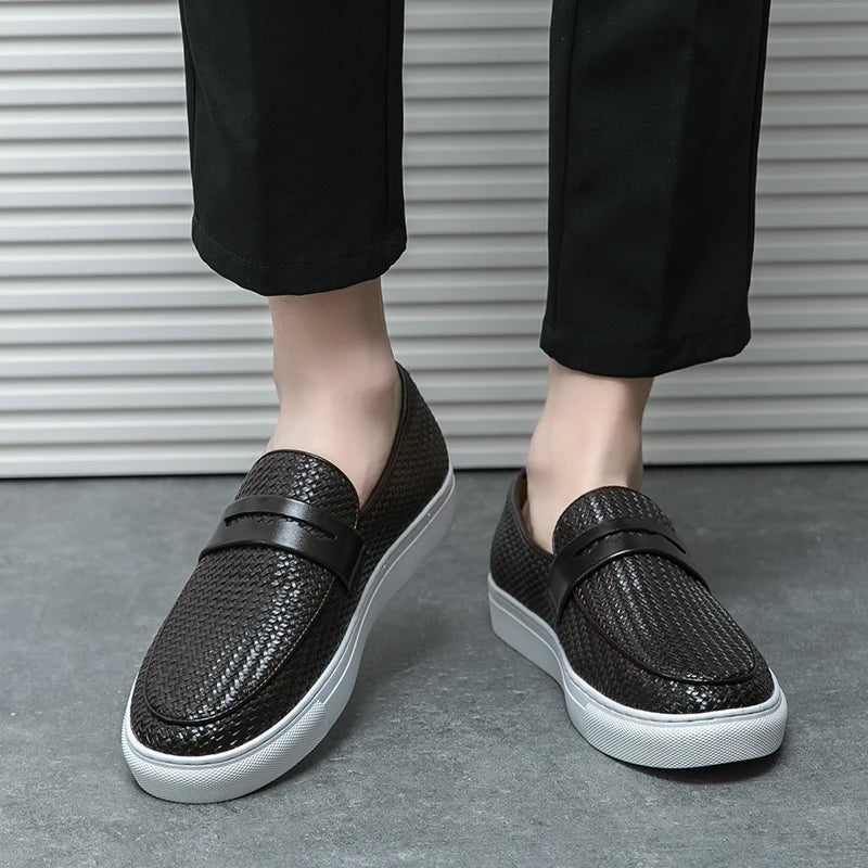 Soft Casual Leather Woven Loafers