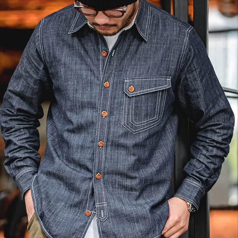 Retro Thin Long-Sleeved Denim Shirt