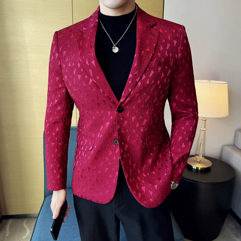 Geometric Solid Jacquard Fit Blazer