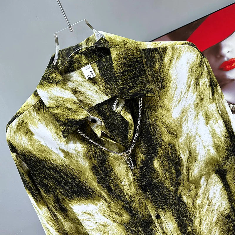 Ink Painting Print Contrast Color Shirt