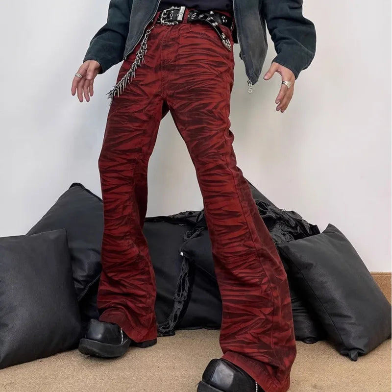 High Waist Red Print Straight Jeans