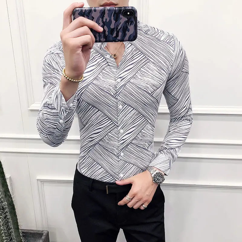 Abstract Fashion Printed Fitted Shirt