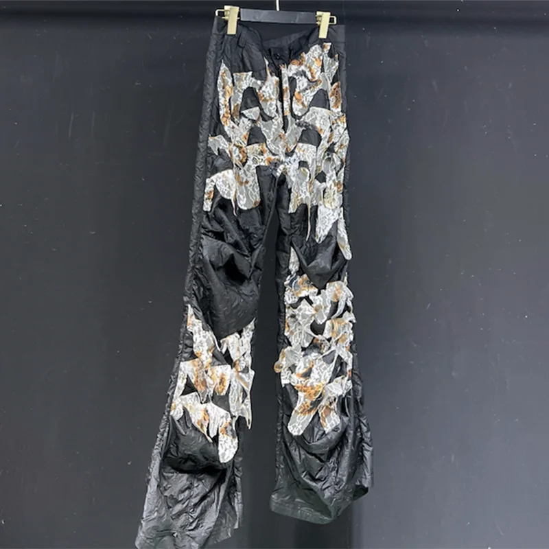 Black Patchwork Lace Decor Pants