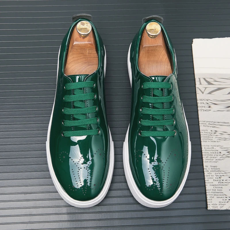 Green Shiny Color Leather Sneakers