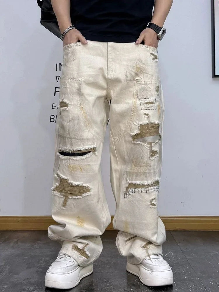White Ripped Distressed Men's Jeans