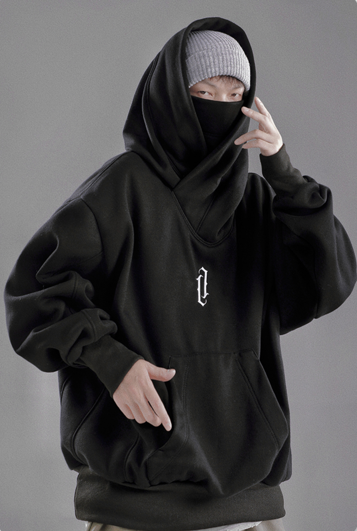 Oversize High Collar Solid Color Hoodie