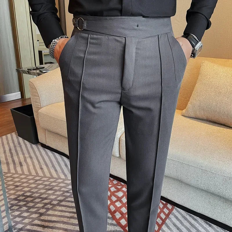 Solid High Waist Casual Slim Fit Trousers