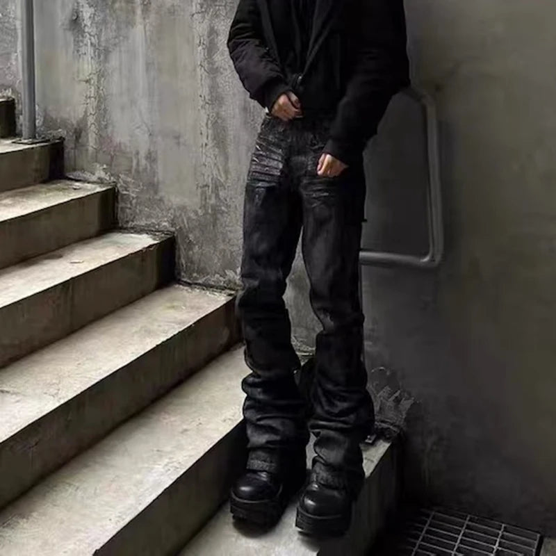 Greyish Black Brushed Flare Jeans