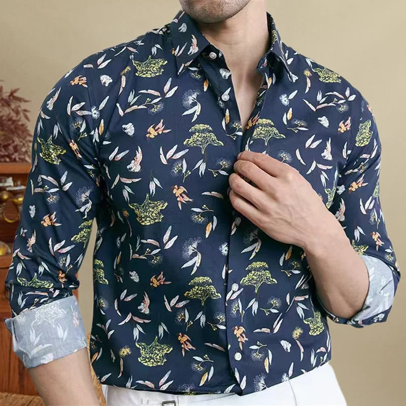 Floral Print Slim Fit Polyester Shirt