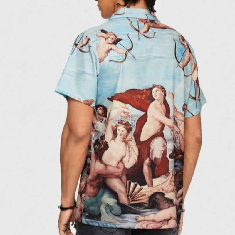 Vintage Loose Printed Short Sleeve Shirt