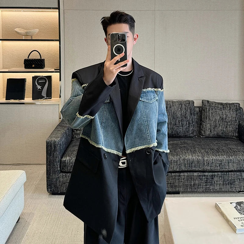 Patchwork Contrast Washed Spliced Blazer