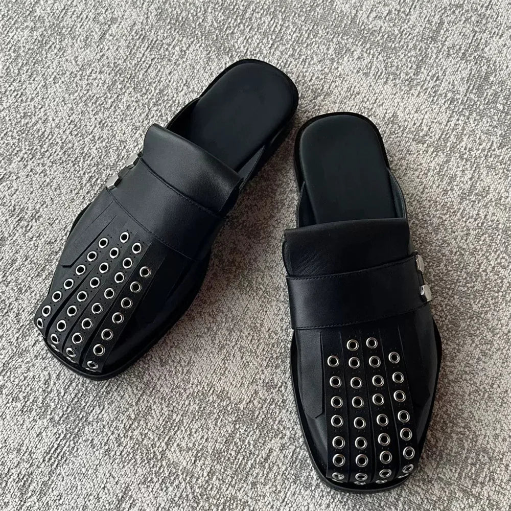 Hollow Buttons Rivets Men's Mules Shoes