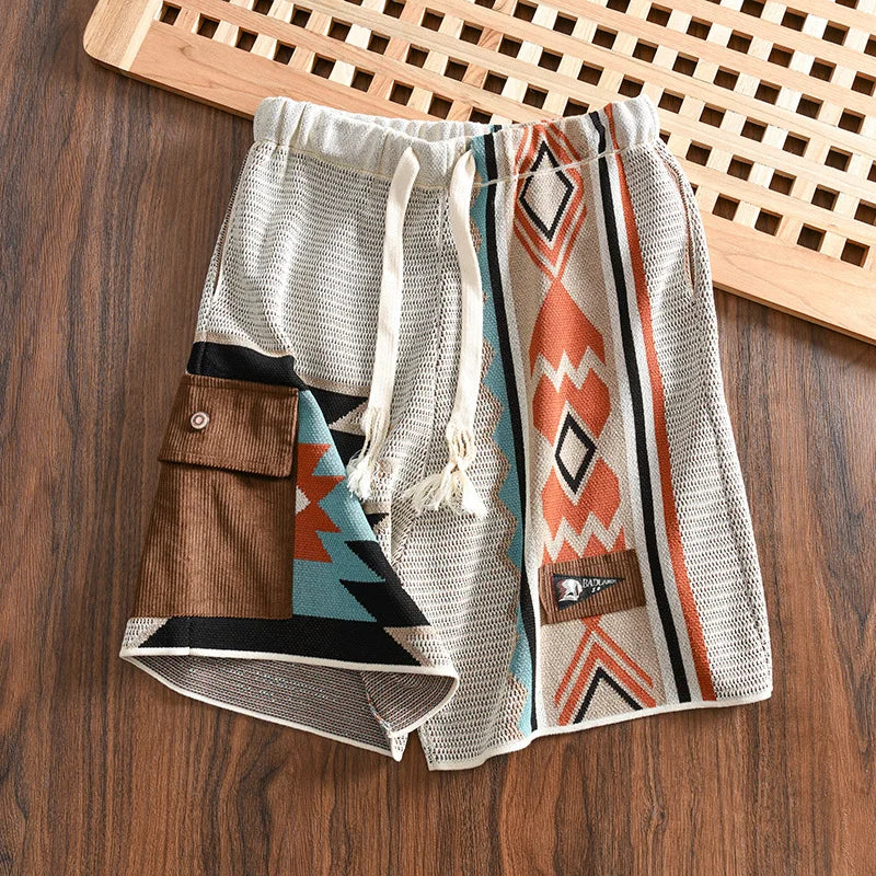 Tribal Geometric Pattern Pocket Shorts