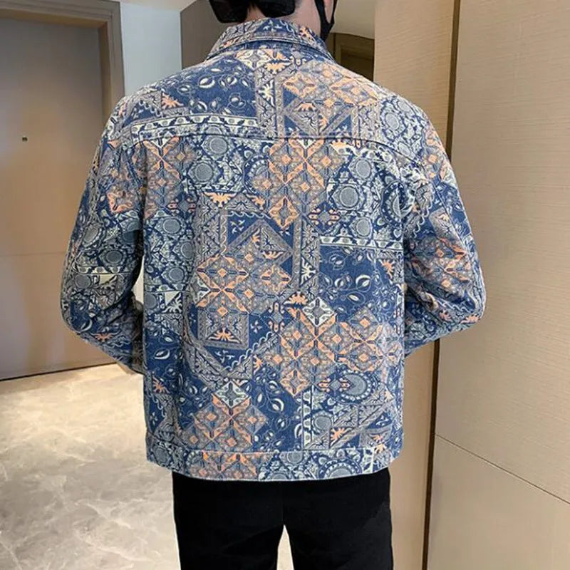 Geometric Pattern Casual Denim Jacket