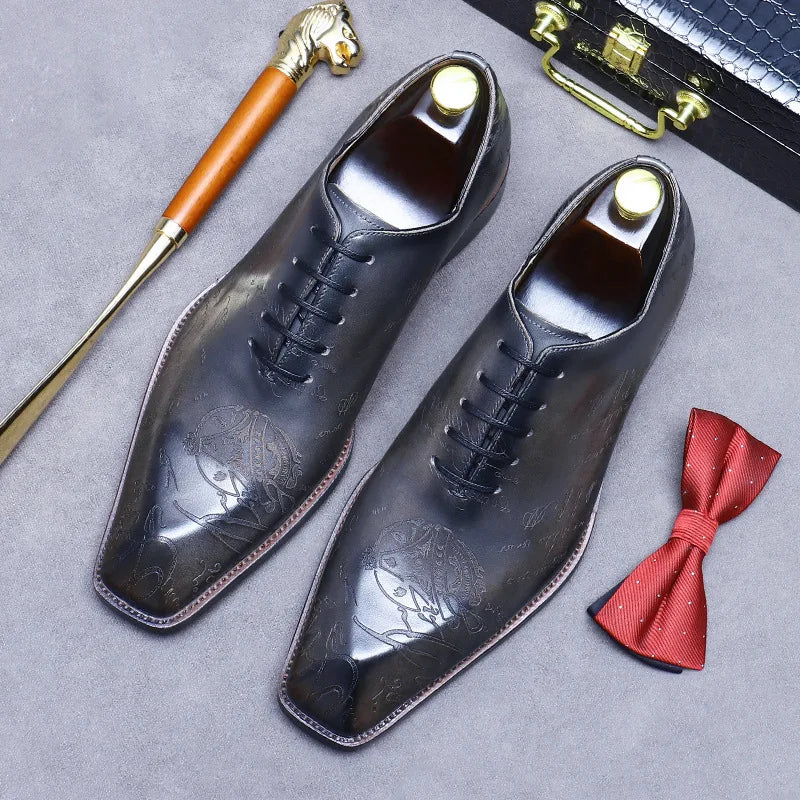 Embossed Genuine Leather Oxford Shoes