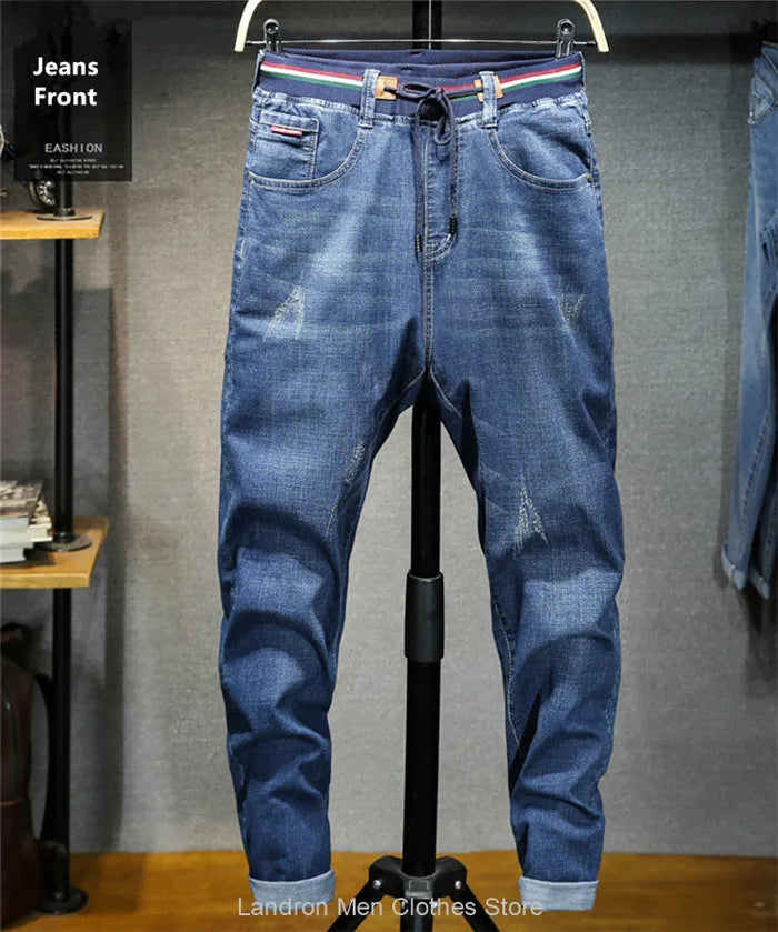 Solid Denim Stretch Ripped Jeans