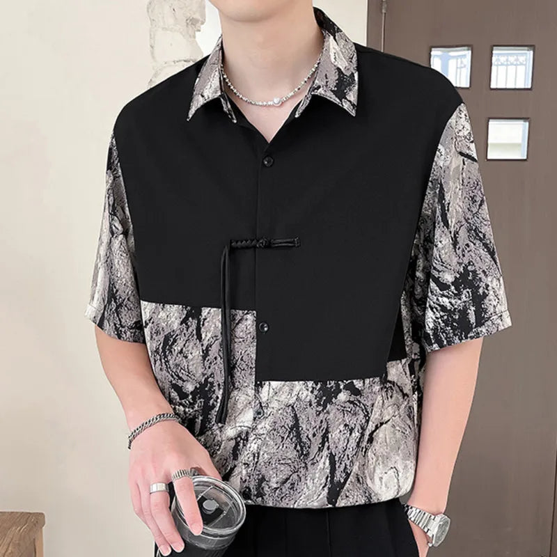 Contrast Patchwork Abstract Printed Shirt