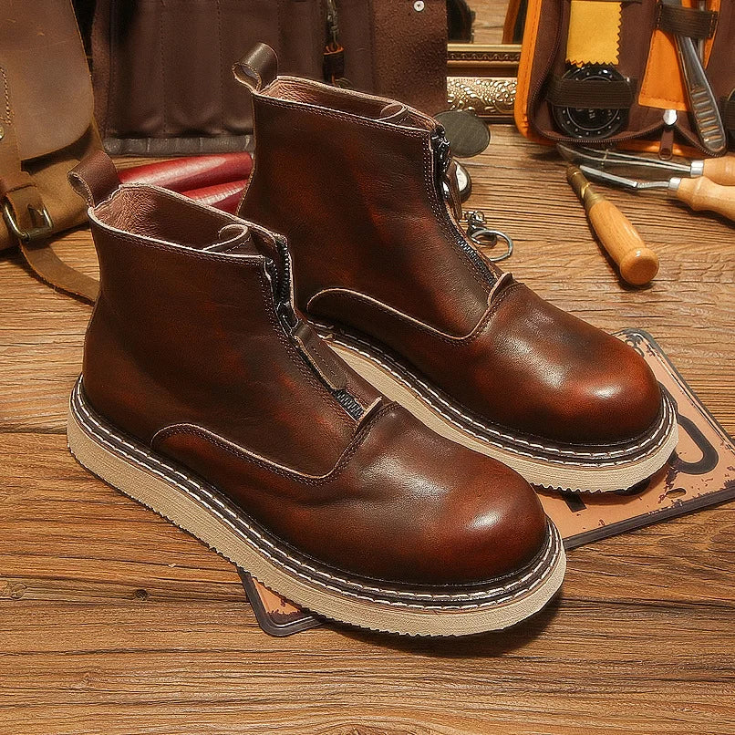 Elegant Solid Genuine Leather Ankle Boots