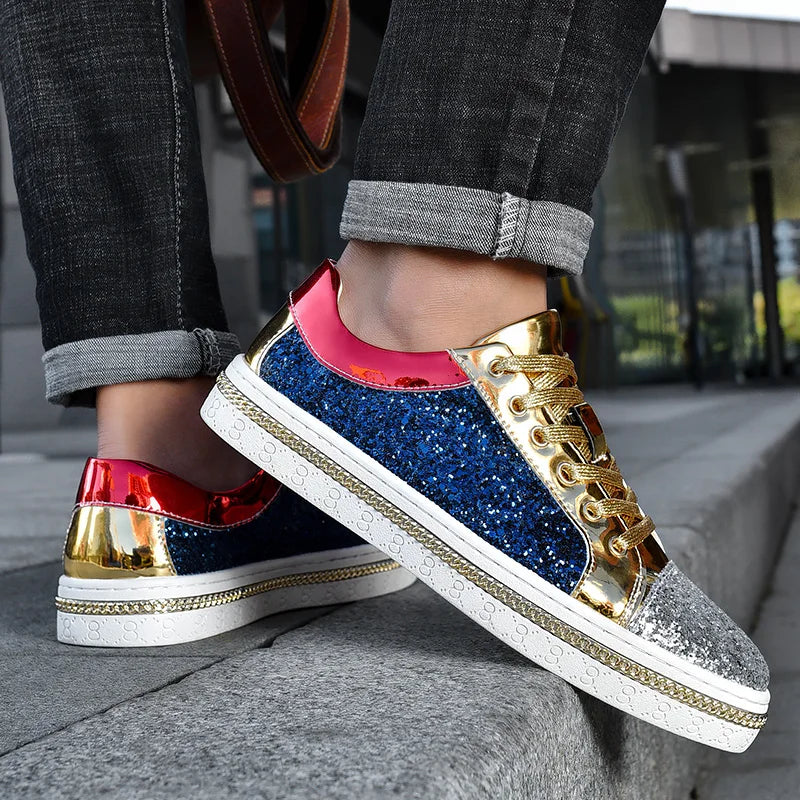 Luxury Sequined Contrast Color Sneakers