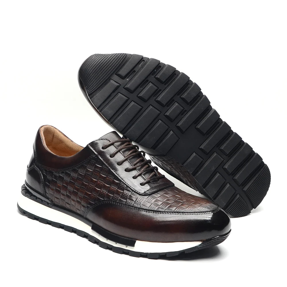 Plaid Pattern Natural Genuine Leather Shoes