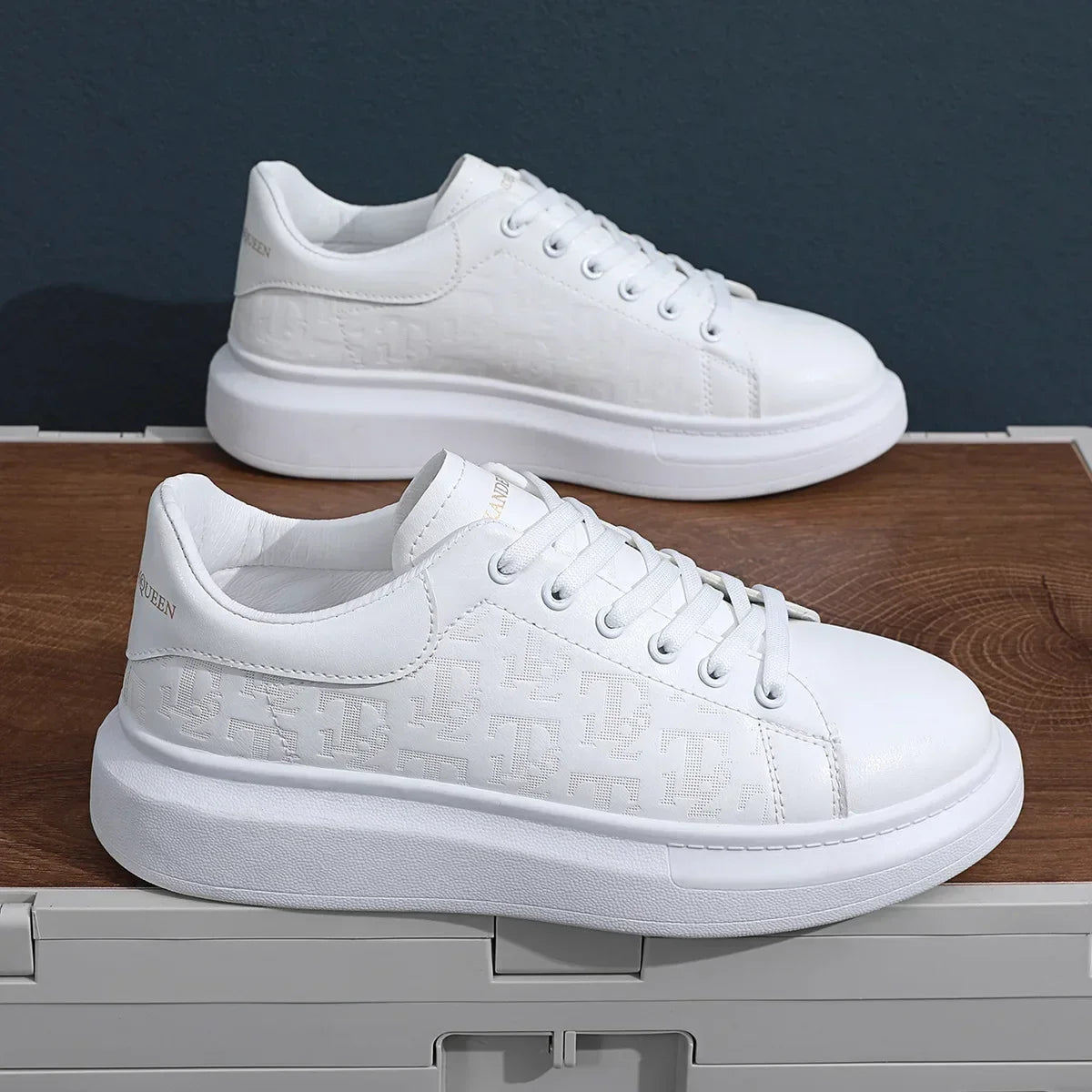 Embossed Pattern Casual Leather Sneakers