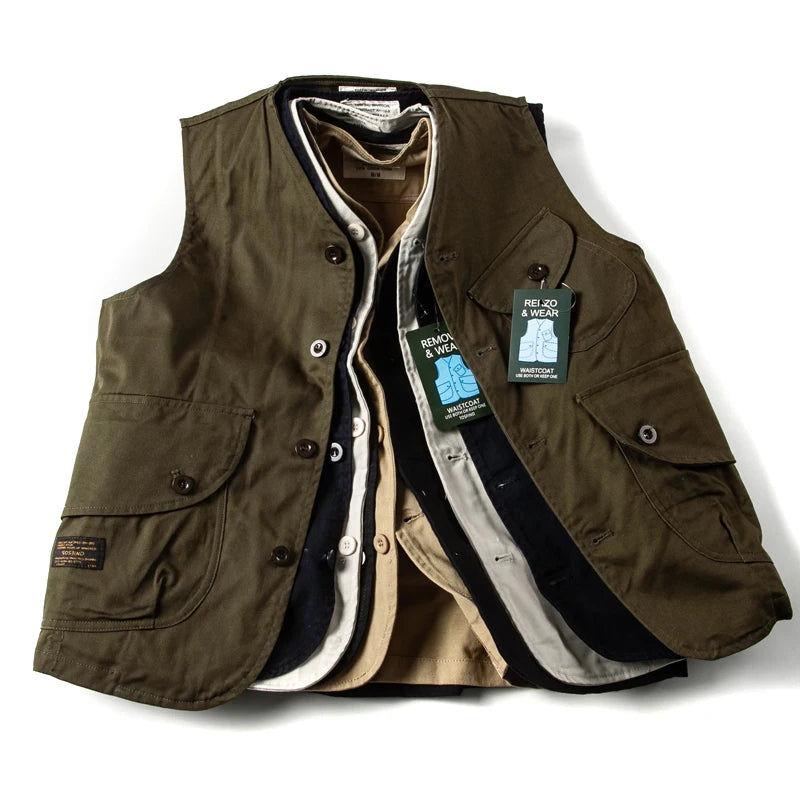 Single Button Solid Cotton Vest