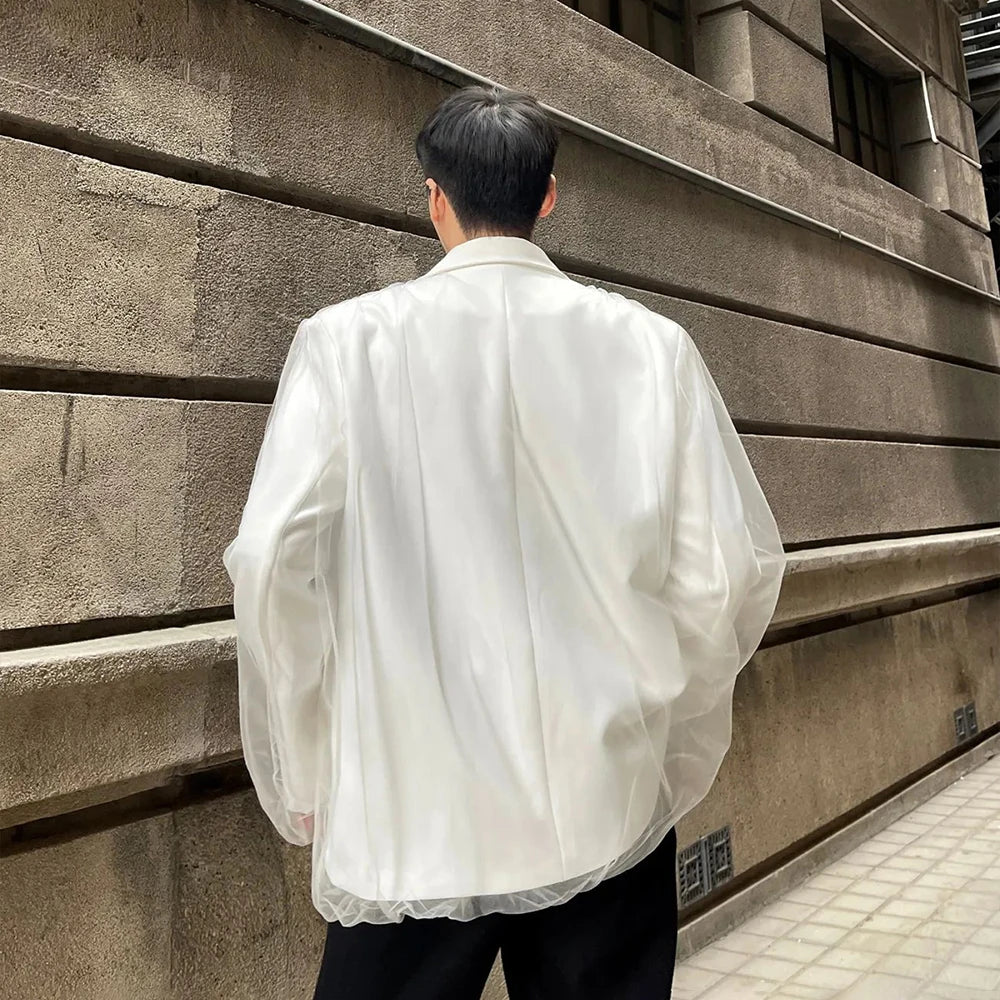 Korean Style Patchwork Mesh Loose Blazer