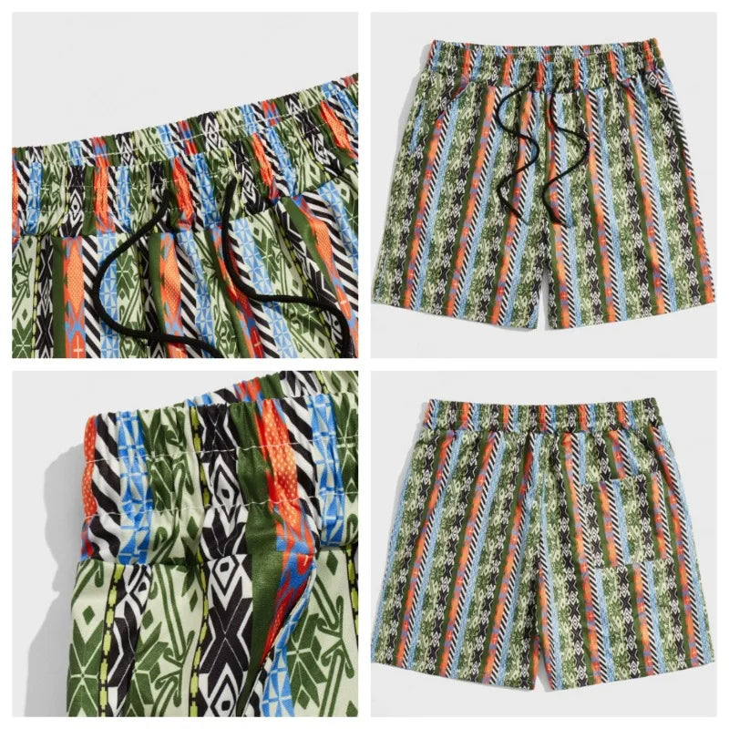 Loose Printed Pattern Drawstring Shorts