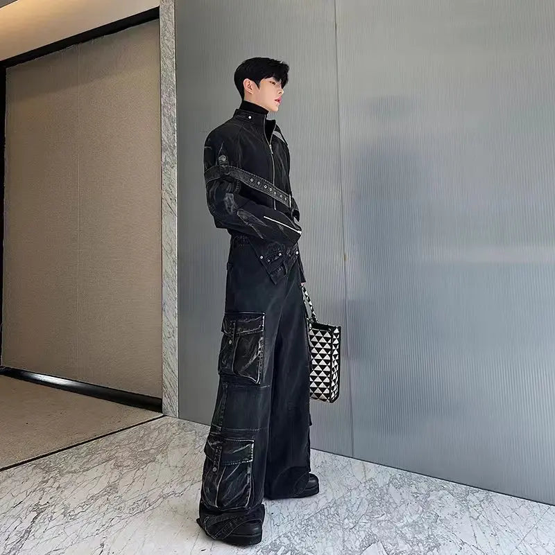 Black Belt Multi Pockets Pants Set