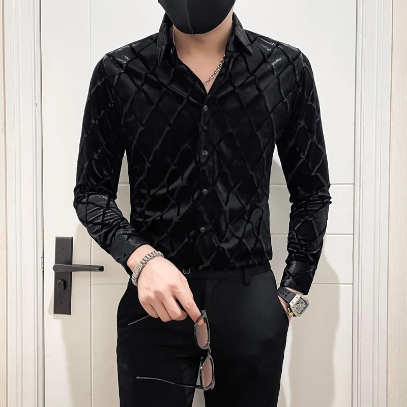 Long-sleeved Bright Velvet Shirt