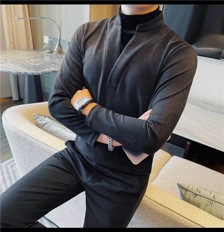 Solid Velvet Long Sleeved Fit T-Shirt
