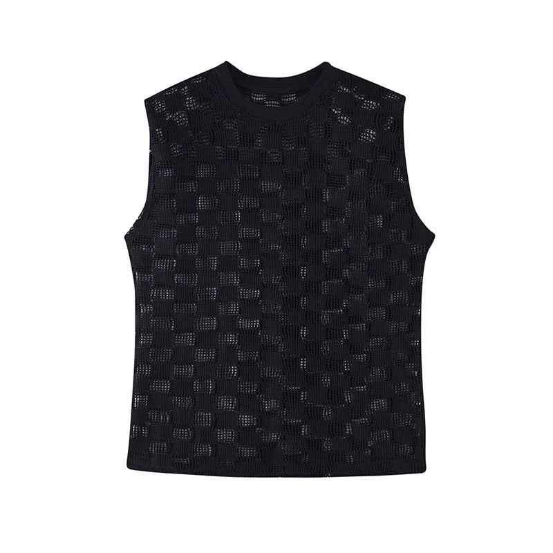 Mesh Hollow Out Sleeveless Tank Top