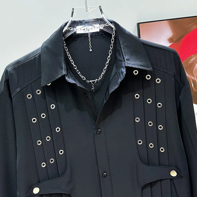 Long Sleeve Black Button Decor Shirt