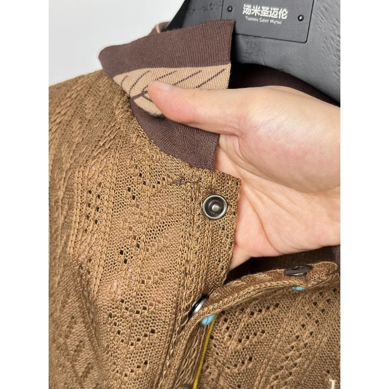 Embroidery Jacquard Knitted Polo Shirt