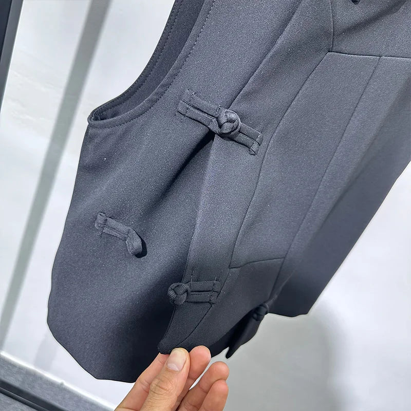 Irregular Buckle Loose Standing Collar Vest