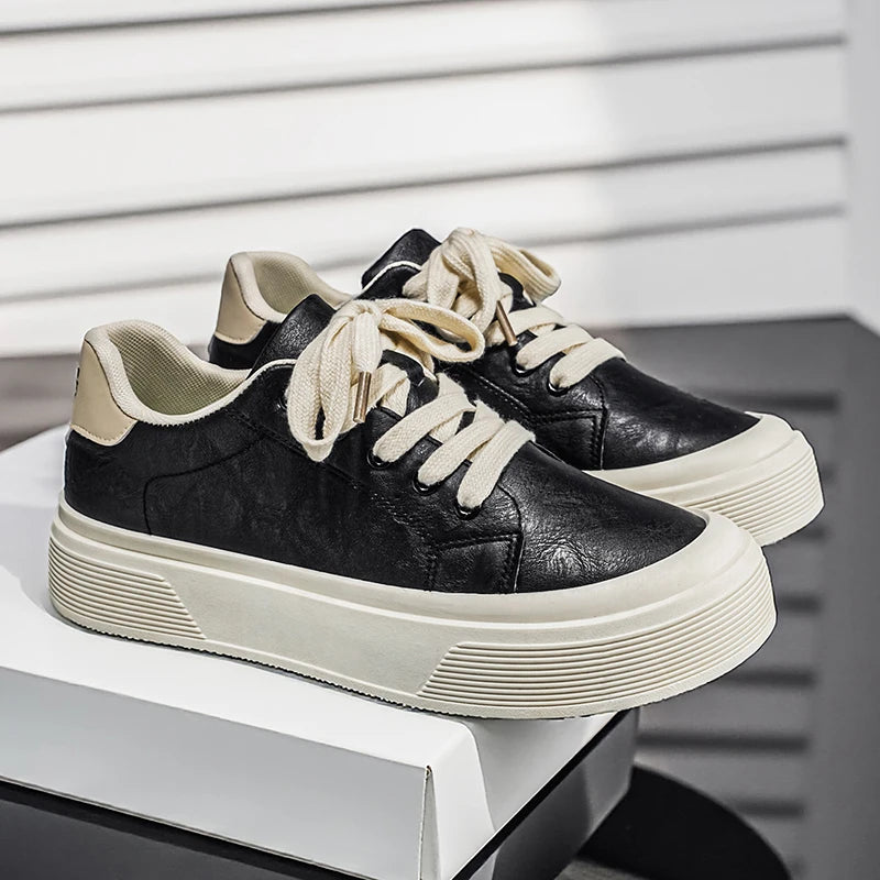 Thick-Soled Textured Leather Sneakers