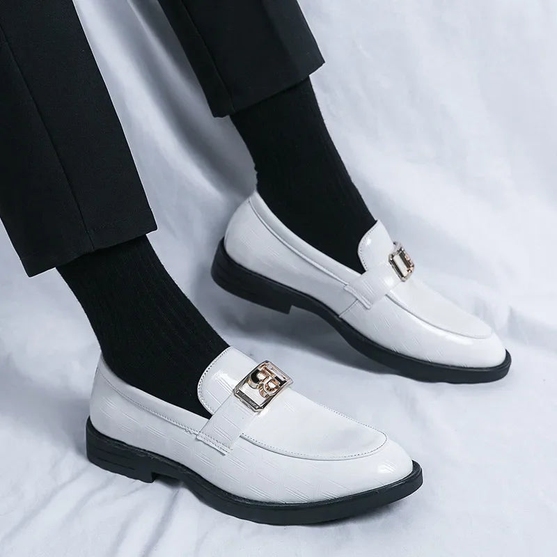 B Letter Appliques Crocs Skin Loafers