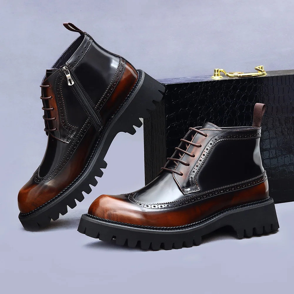 Thick Sole Elastic Band Leather Boots