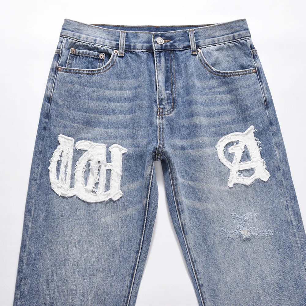 Y2k Streetwear Patchwork Letter Straight Jeans
