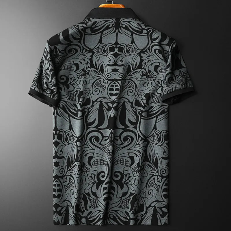 Geometric Pattern Polyester Polo Shirt