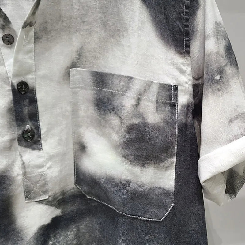 Tie Dye Stand Collar Loose Polo Shirt